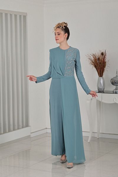 Rana Zenn Mint Chiffon Zeren Jumpsuit - Stone Detailed