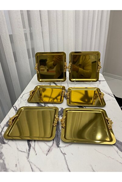 NEWTREND Züccaciye Lüx Kare 6 Lı Kalın Kulplu Gold Kaplama Model Çay,kahve,ik...