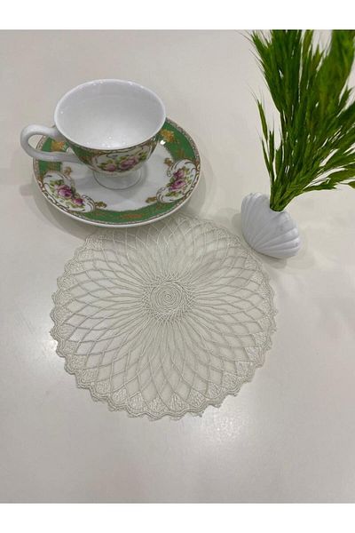 İNCİ ÇEYİZ 6 Pieces of Dream Tulle Corded Embroidered Coffee Side Presentation Napkin & Coaster