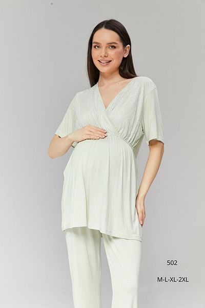 Pijamadam Mint Green Maternity and Maternity Pajamas Set - Triple Dressing Gown Set