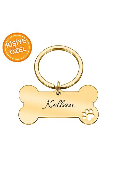 PATİMİO Isme Özel Çelik Kedi Köpek Isimlik Künyesi Gold