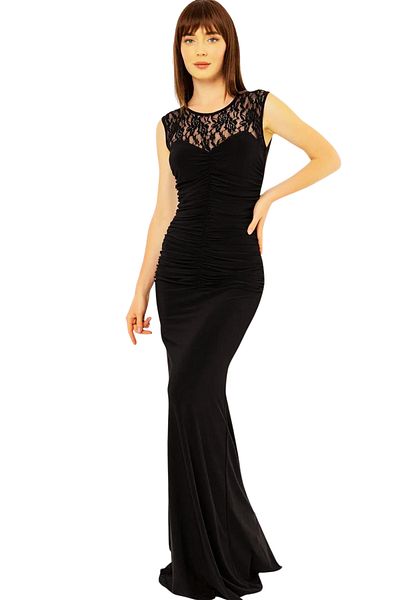 Laranor Black Lip Collar Lace Detail Fish Dress Evening Dress&Graduation Dress