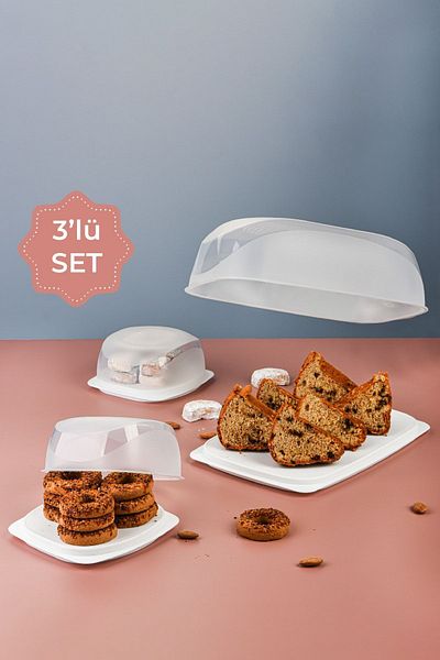 Vienev 3-Piece Serving Serving Plate with Lid - Bread and Catering Plate White