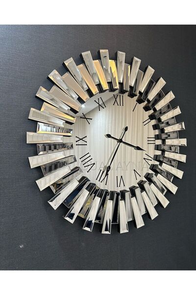 QUAL 65 Cm Çapında Gümüş Renk Aynalı Duvar Saati