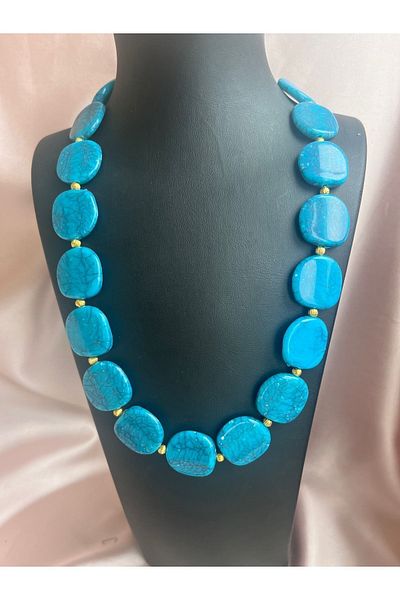 COCOSH TAKI Dark turquoise blue gold detailed special design long multiple necklace