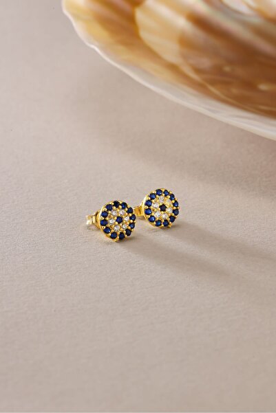 Nereze 925 Ayar Gümüş Gold Kaplama Minimal Nazar Küpe