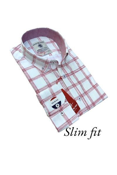 hodbehod Πουκάμισο ποιότητας Slim Fit - Μακρύ μανίκι, χωρίς τσέπη, 60% βαμβάκι 40% πολυεστέρας
