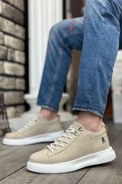 BOUIS Ανδρικά αθλητικά παπούτσια Cream Suede Casual - Ψηλή σόλα, Καθημερινή Άνεση, Κομψό Lifestyle Classic Sneaker