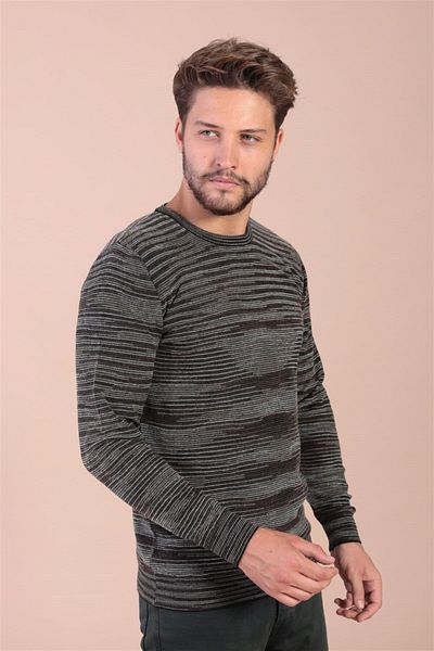 Ferraro Мъжки кафяв пуловер с кръгло деколте от суперфина вълна 3974