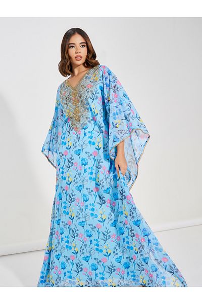 Maxim Creation By Styli Floral Print Kaftan with Embroidery Panel