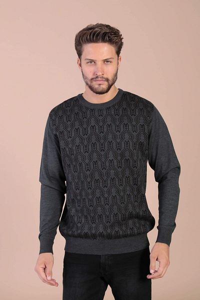 Ferraro Ανδρικό πουλόβερ από μαλλί Anthracite Crew Neck Superfine