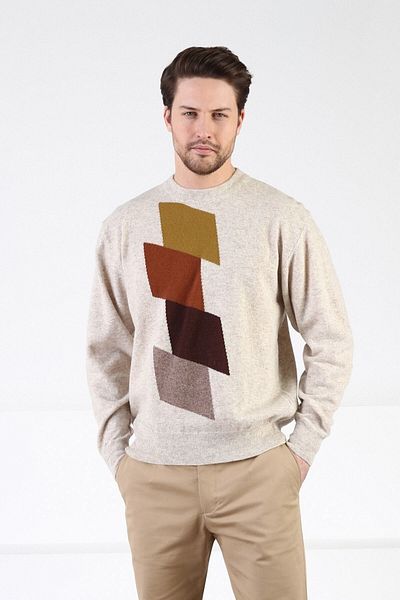 Ferraro Α.μπεζ Crew Neck 100% Lamb Wool Ανδρικό Πουλόβερ