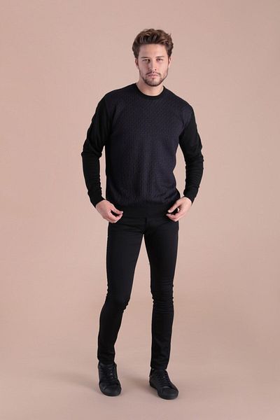 Ferraro Ανδρικό μαύρο μάλλινο πουλόβερ με λαιμόκοψη