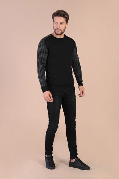 Ferraro Ανδρικό μαύρο μάλλινο πουλόβερ με λαιμόκοψη