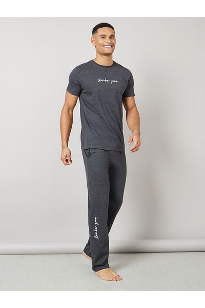 Styli Chest Print Crew Neck T-Shirt and Pyjama Set