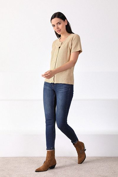 Ferraro Cardigan de damă bej cu gât rotund
