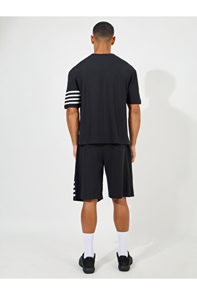 Styli Oversized Stretch Pique Knit T-Shirt & Striped Shorts Set