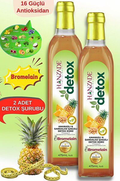 Hanzade Bitkisel Ananaslı & Sandaloz Sakızlı Detox Şurubu Kürü Bromelain 475m...