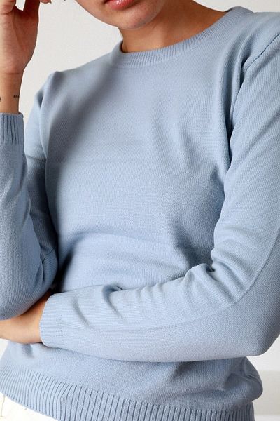 Ferraro Pulover de damă albastru deschis tricotaj cu gât rotund