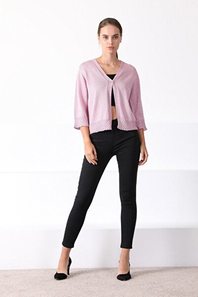 Ferraro Women's Pink V-Neck Single Button Knitwear Cardigan