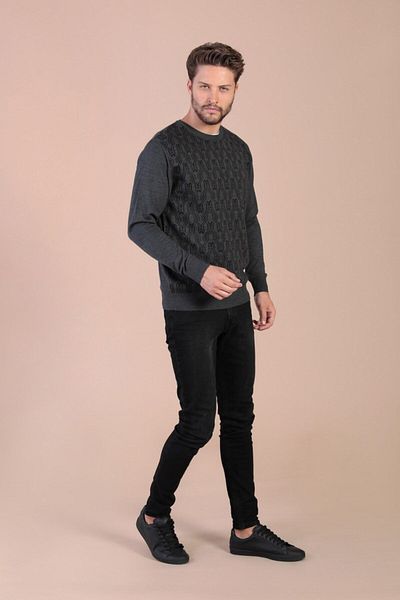 Ferraro Ανδρικό πουλόβερ από μαλλί Anthracite Crew Neck Superfine
