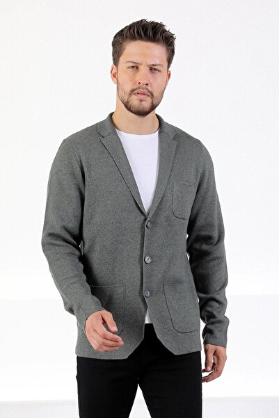 Ferraro Men's Khaki Melange Three Button Thin Cotton Knitwear Jacket