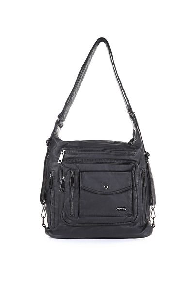 ÇÇS Black Ccs 16749 Washed Leather Shoulder Strap Backpack