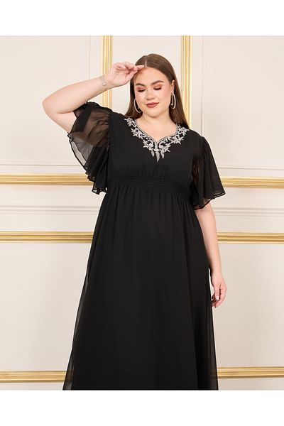 Styli Plus Embellished Smocked Waist A-Line Maxi  Dress