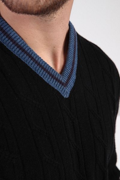 Ferraro Μαύρο/indigo V-Neck 100% Lamb Wool Ανδρικό πουλόβερ