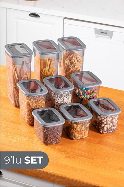 Vienev 9-Piece Set Poly Transparent Lid Long Rectangle Storage Container 3x (1.3 LITERS, 2 LITERS, 3.2 LITERS)