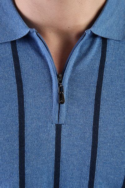 Ferraro A.airman Tricou tricotat pentru bărbați, guler polo cu fermoar, bumbac 100%.
