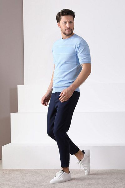 Ferraro Tricou pentru bărbați, 100% bumbac, cu gât albastru