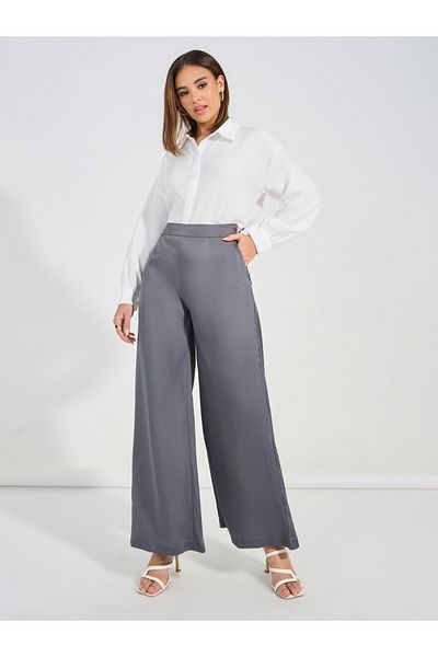 Styli Textured Wide Leg Pants with Concealed Zip
