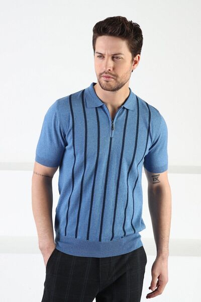 Ferraro A.airman Zippered Polo Collar 100% Cotton Men's Knitwear T-shirt