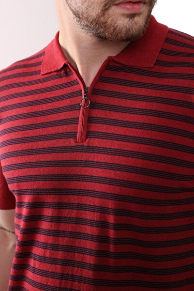 Ferraro Cinnamon/navy Polo Collar Zippered 100% Cotton Men's Knitwear T-shirt