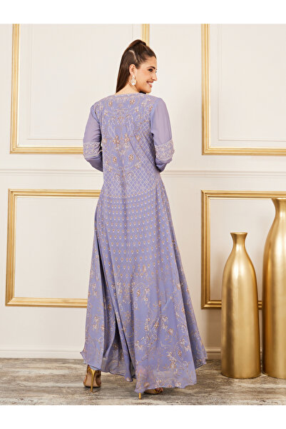 Maxim Creation By Styli Rhinestone Detail Digital Print Belted Jalabiya