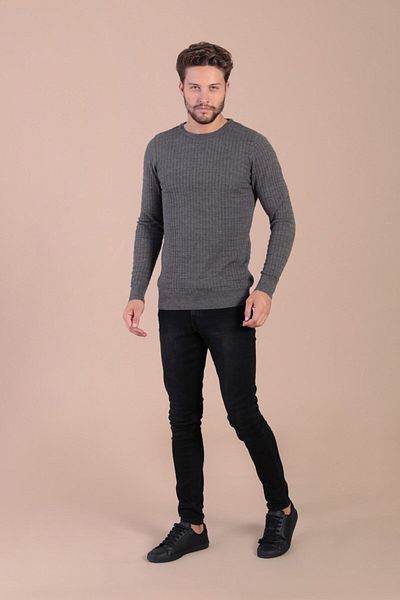 Ferraro Ανδρικό πουλόβερ από μαλλί Anthracite Crew Neck Superfine