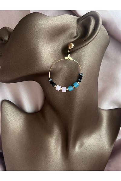 COCOSH TAKI Gold color pink blue black stone evening dress design earrings