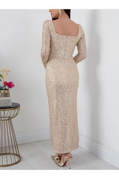 Phoenix Women Sequined Square Collar Evening Dress