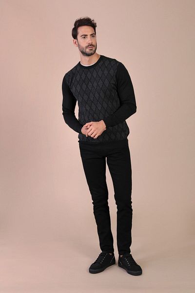 Ferraro Ανδρικό μαύρο μάλλινο πουλόβερ με λαιμόκοψη