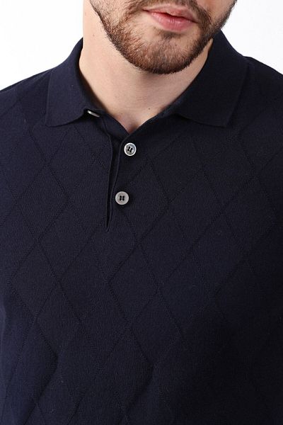 Ferraro Μπλουζάκι με γιακά πόλο Navy Blue με μοτίβο διαμάντι 100% βαμβακερό ανδρικό πλεκτό μπλουζάκι
