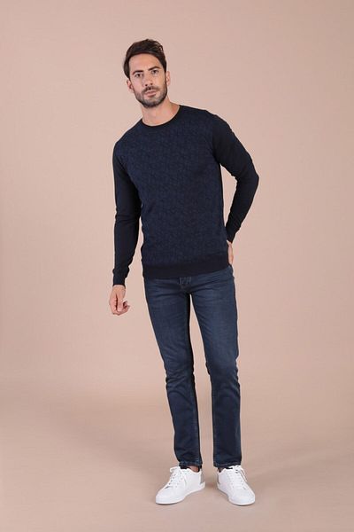 Ferraro Ανδρικό πουλόβερ Navy Blue Crew Neck Superfine Wool