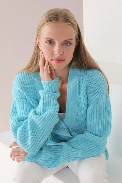 Ferraro Women's Turquoise Lamb Wool Oversize Knitwear Cardigan