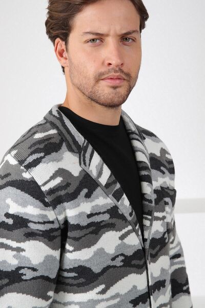 Ferraro Anthracite Camouflage Patterned Wool Knitwear Jacket