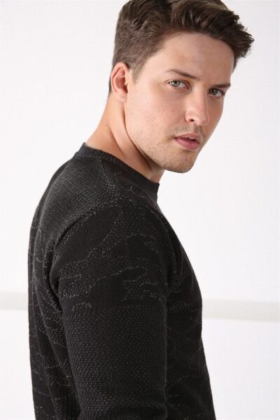 Ferraro Siyah Desenli Bisiklet Yaka %100 Pamuk Erkek Kazak