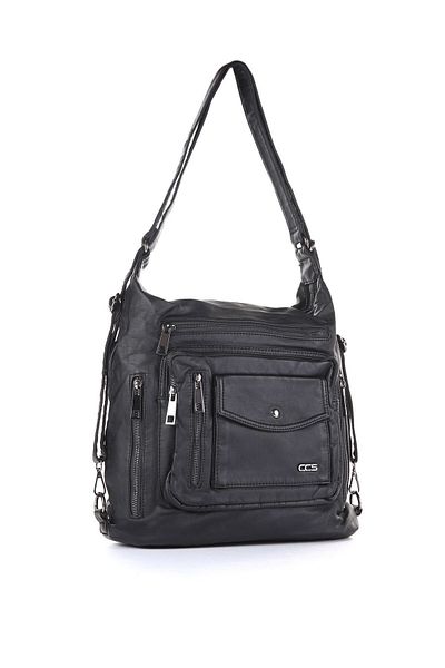 ÇÇS Black Ccs 16749 Washed Leather Shoulder Strap Backpack
