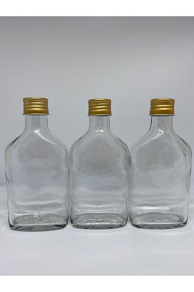 parlakcam 200cc Cold Brew Coffee Bottle Leak Proof Glass Flat Bottle with Gold Lid Suitable for Liquid Food (10 PCS)