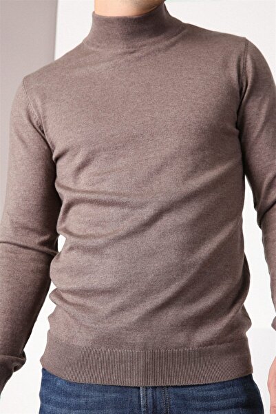 Ferraro Erkek Kahverengi Yarım Balıkçı Yaka Pamuk Kazak