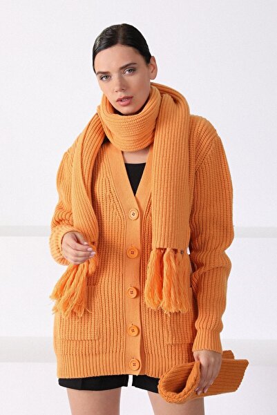 Ferraro Women's Apricot Wool Oversize Knitwear Cardigan