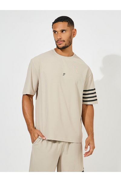 Styli Oversized Stretch Pique Knit T-Shirt & Striped Shorts Set
